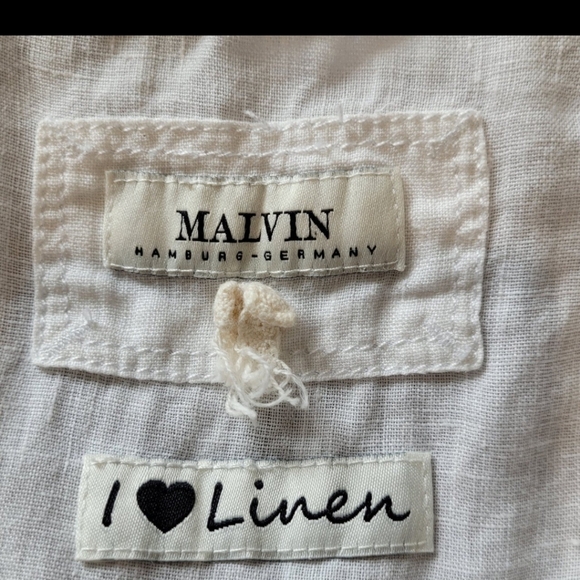 MALVIN I Love Linen Women SZ Sm. 100% linen crochet boho pearl button Peasant - Picture 4 of 11